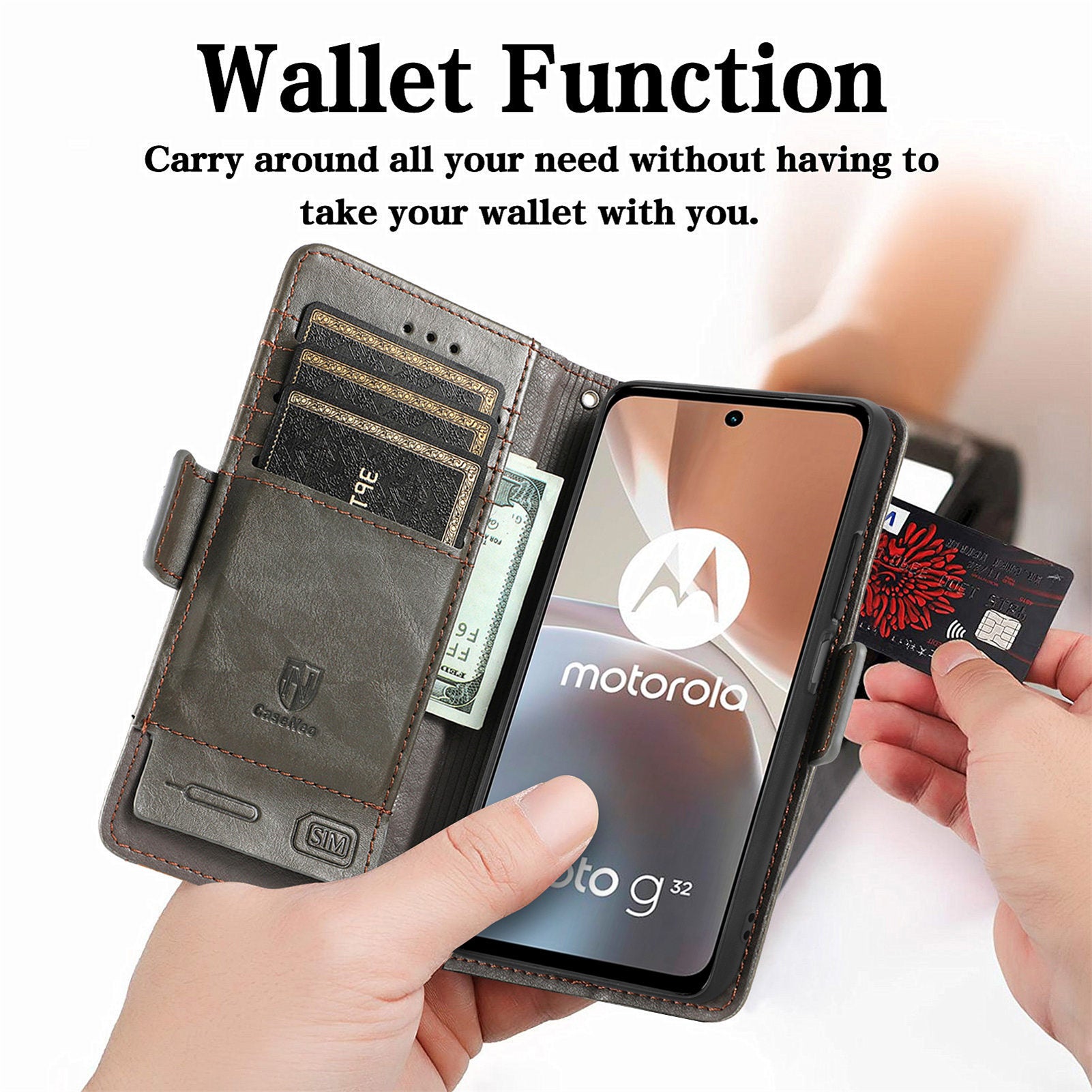 CASENEO 002 Series RFID Blocking Phone Case for Motorola Moto G32 4G Business Splicing Style PU Leather TPU Wallet Stand Anti-drop Phone Cover CASENEO 002 Series RFID Blocking Phone Case for Motorola Moto G32 4G Business Splicing Style PU Leather TPU Wallet Stand Anti-drop Phone Cover